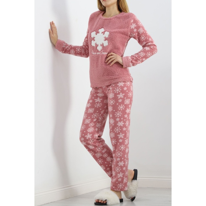 Peluş Polar Pijama Takımı Pudra