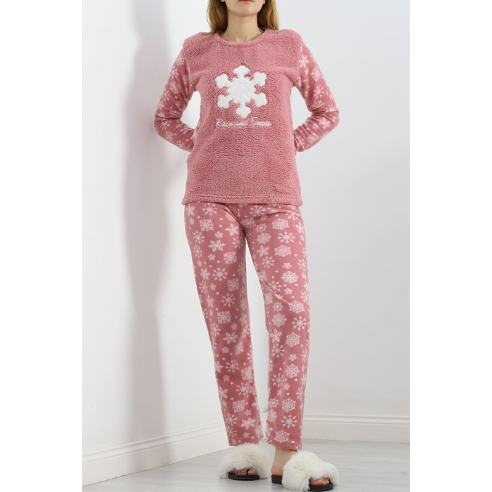 Peluş Polar Pijama Takımı Pudra