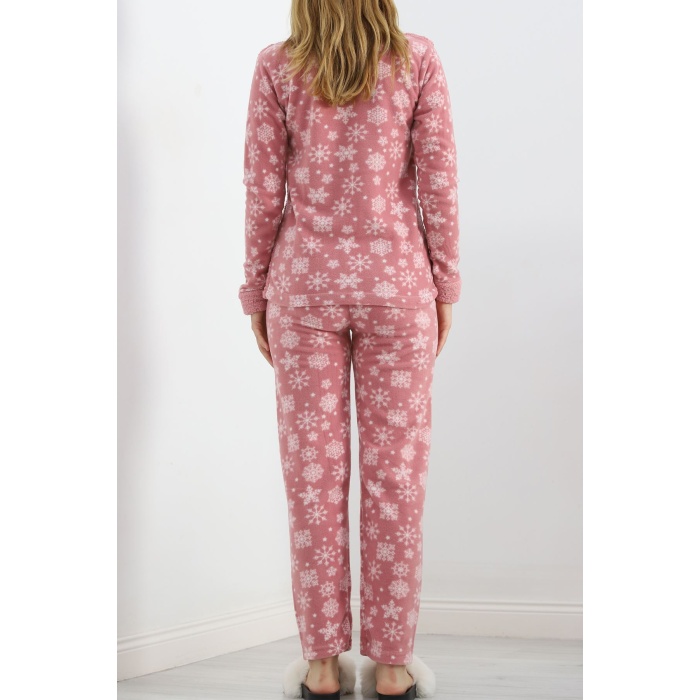 Peluş Polar Pijama Takımı Pudra