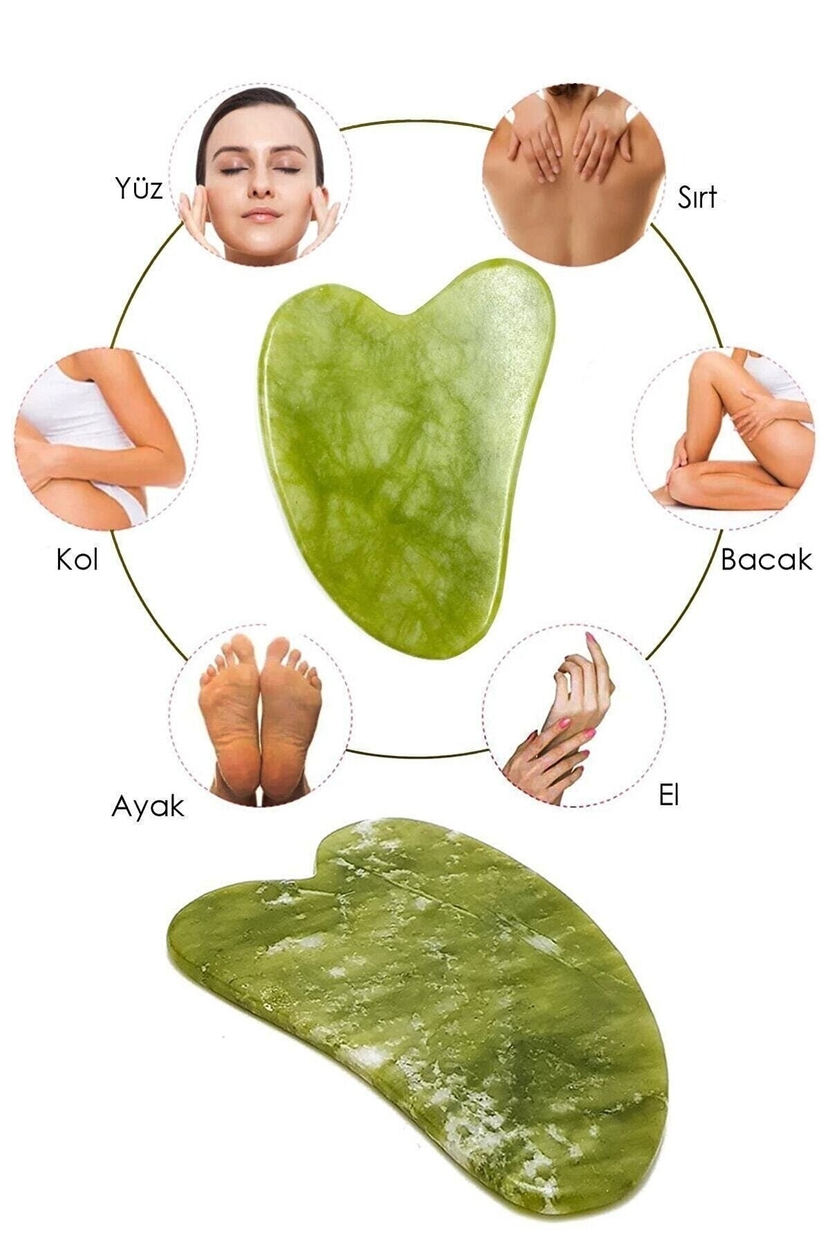 Yüz Bakım Taş Doğal Taş Yeşim Face Roller Ve Yeşim Kalp Gua Sha Yüz Masaj Aleti