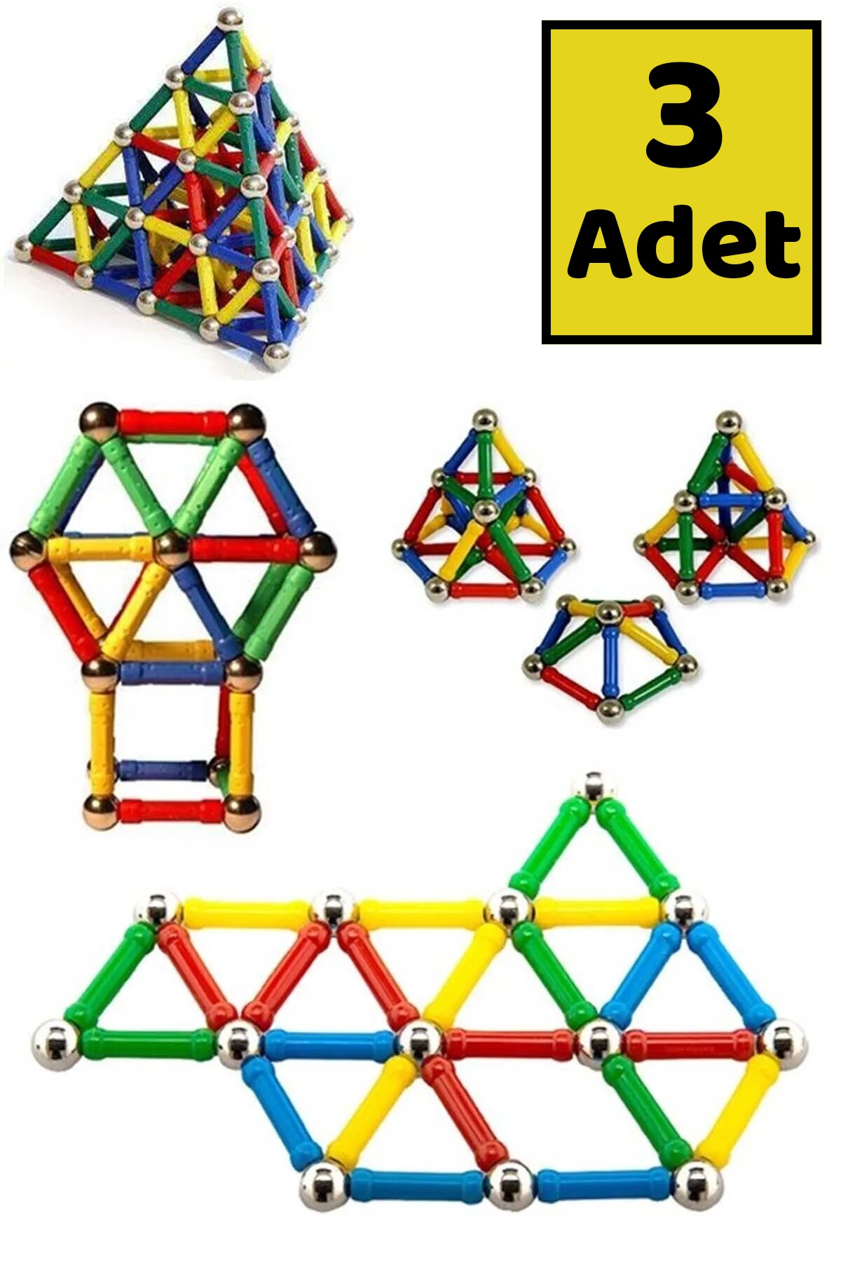 3 Adet Manyetik Lego Mıknatıslı Denge Oyun Çubukları Eğitici Oyuncak 3 Adet 37 Parça Lego Seti