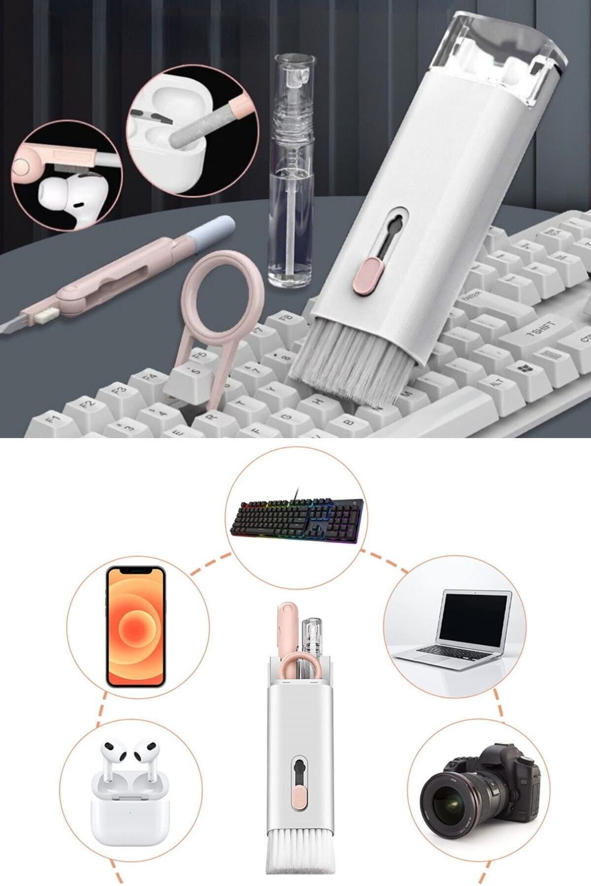 Çok Fonksiyonlu Bilgisayar, Laptop, Klavye, Telefon, Kulaklık Airpod Temizleyici Kit 7 In 1