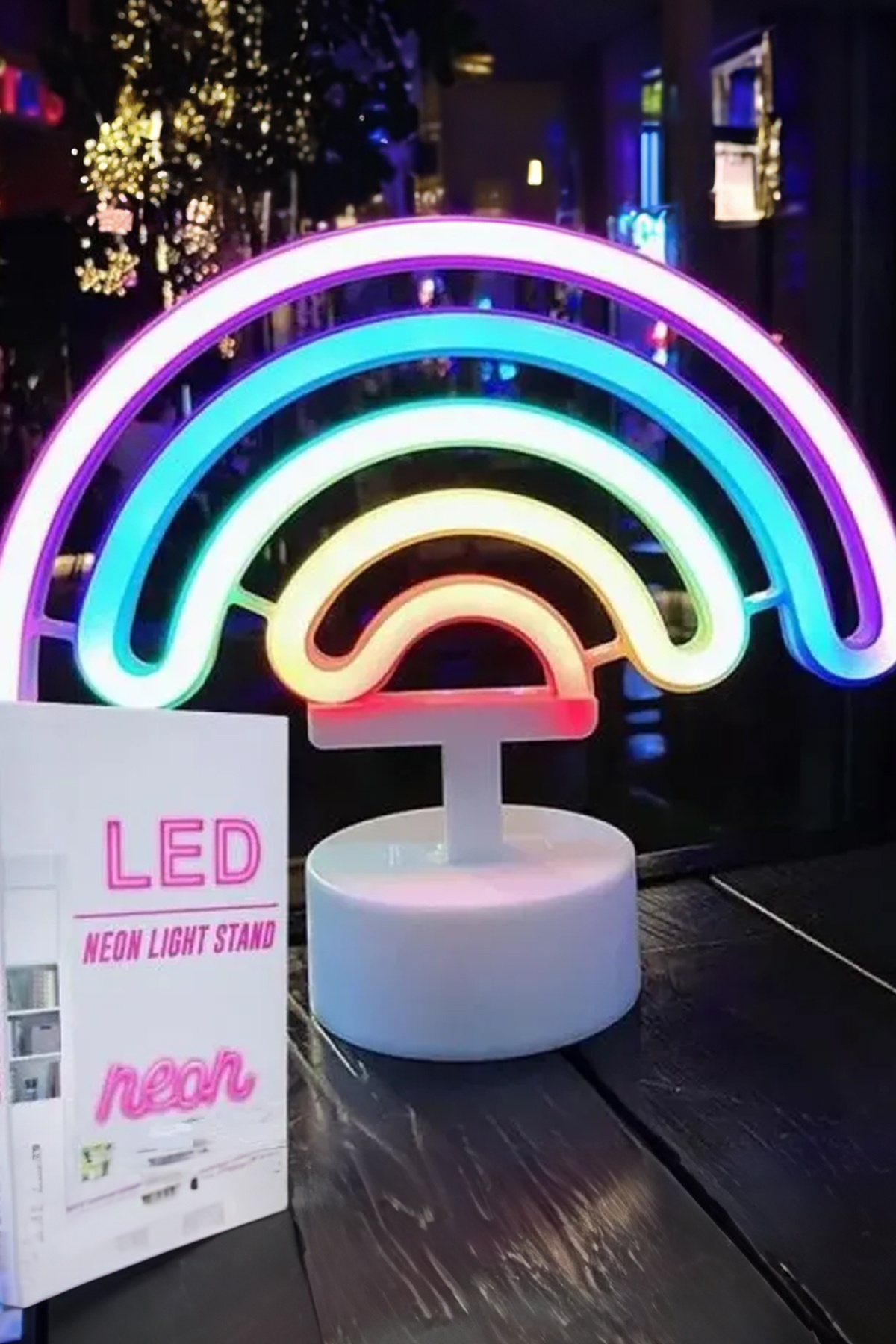 Gökkuşağı Neon Led Işıklı Usbli Gece Lambası Pilli Neon Led Işıklı Masa Lamba Dekoratif Aydınlatma