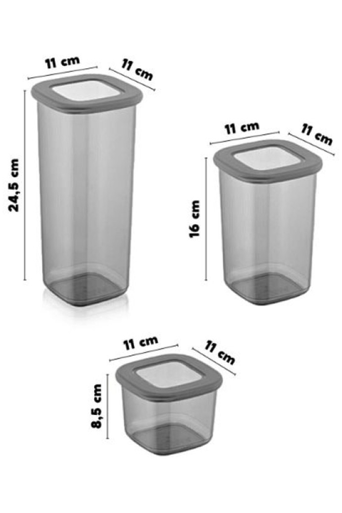 Kare Kapaklı Erzak Saklama Kabı Set 3 Parça Erzak Saklama Kabı 550ML , 1200ML , 1750 ML 1450