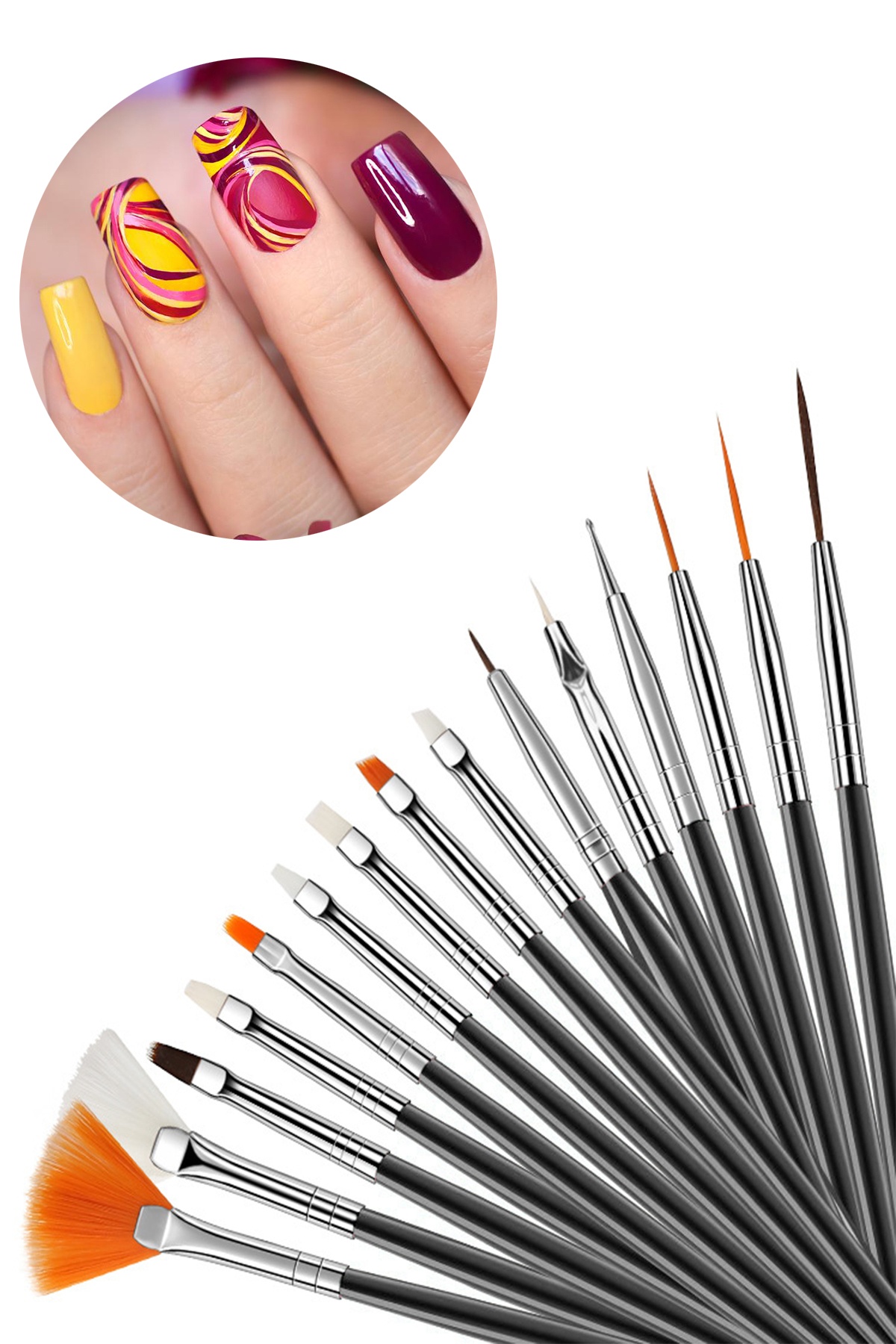 15 Parça Takma Tırnak Süsleme Desen Verme Fırçası Nail Art Tırnak Desen Fırçası Seti 1450