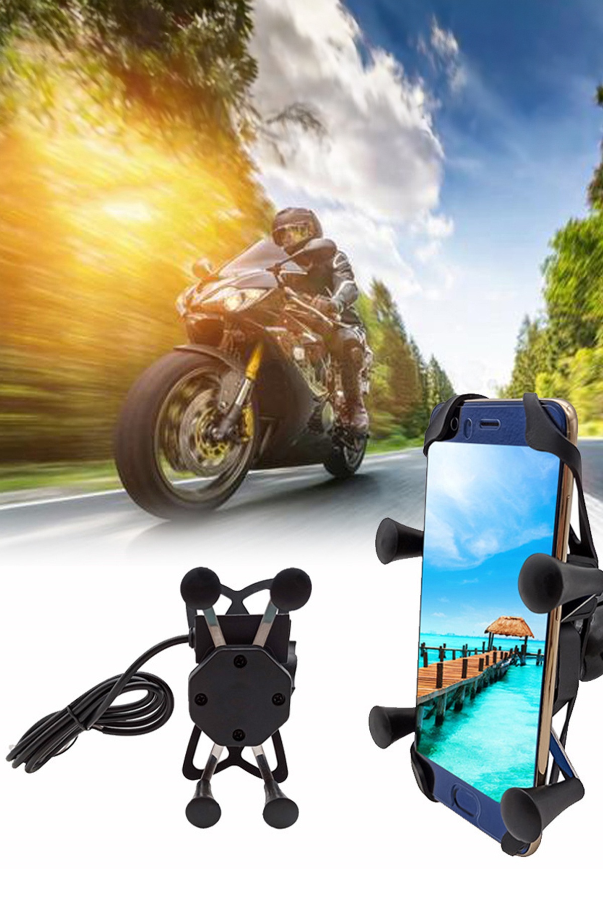 Şarjlı Motosiklet Telefon Tutucu Ayna Bağlantılı Motosiklet Telefon Tutucu Motor Tutacağı