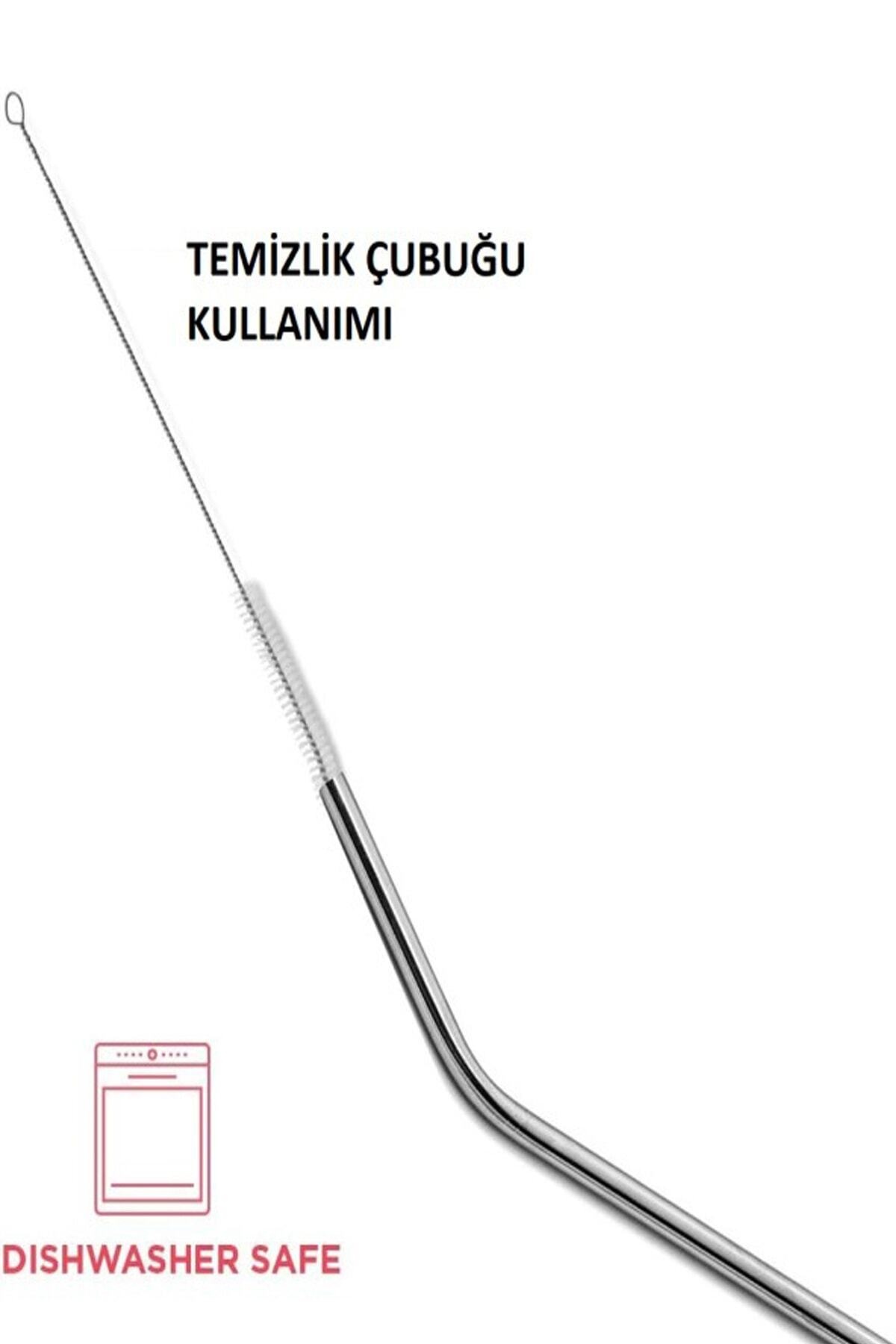 Paslanmaz Çelik Meşrubat Pipeti Çelik Pipet Temizleme Fırçalı 5 Parça