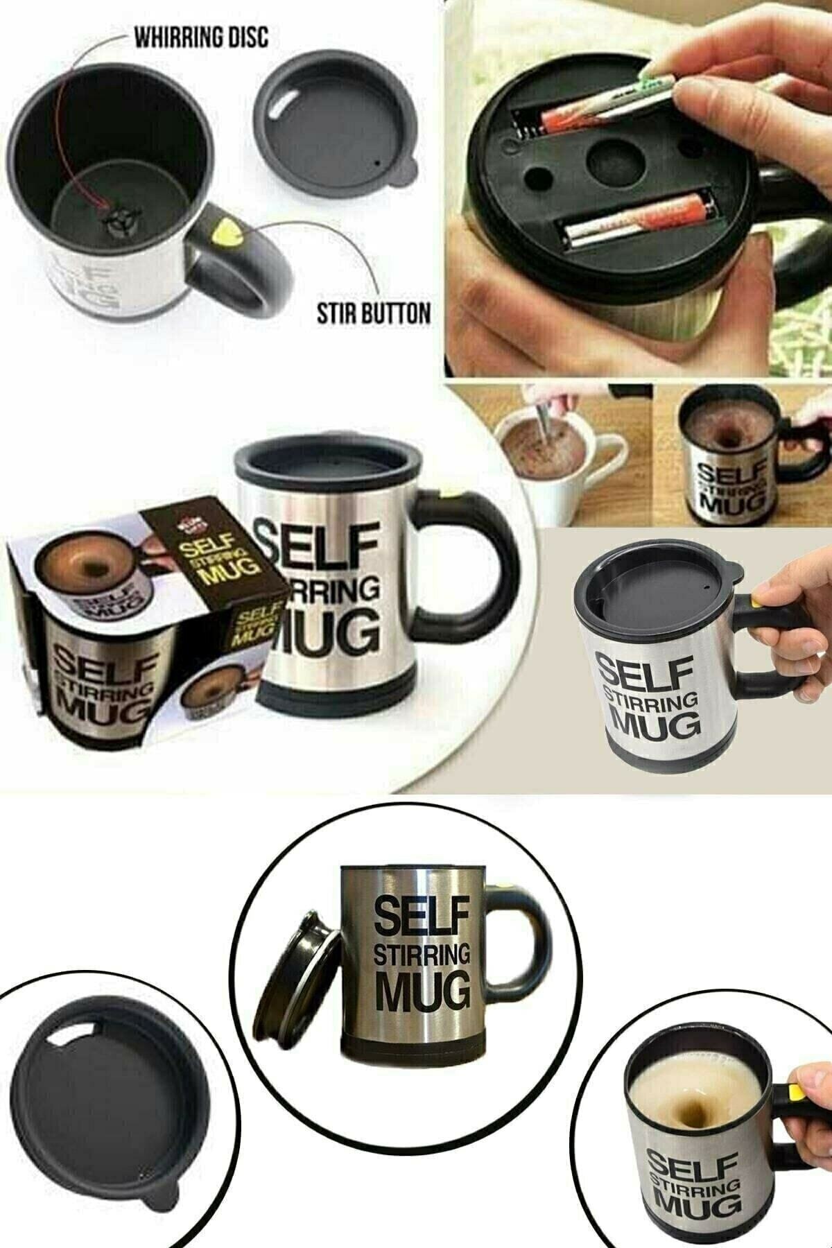 Mikser Kupa Termos Bardak; Self Stirring Mug Kendi Kendini Karıştıran