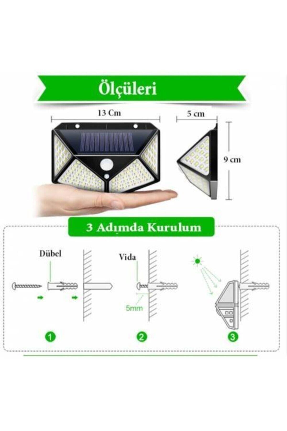 Güneş Enerjili Lamba Led Sokak Dış Ortam Solar Bahçe Aydınlatması Su Geçirmez Sensörlü (100 Led)