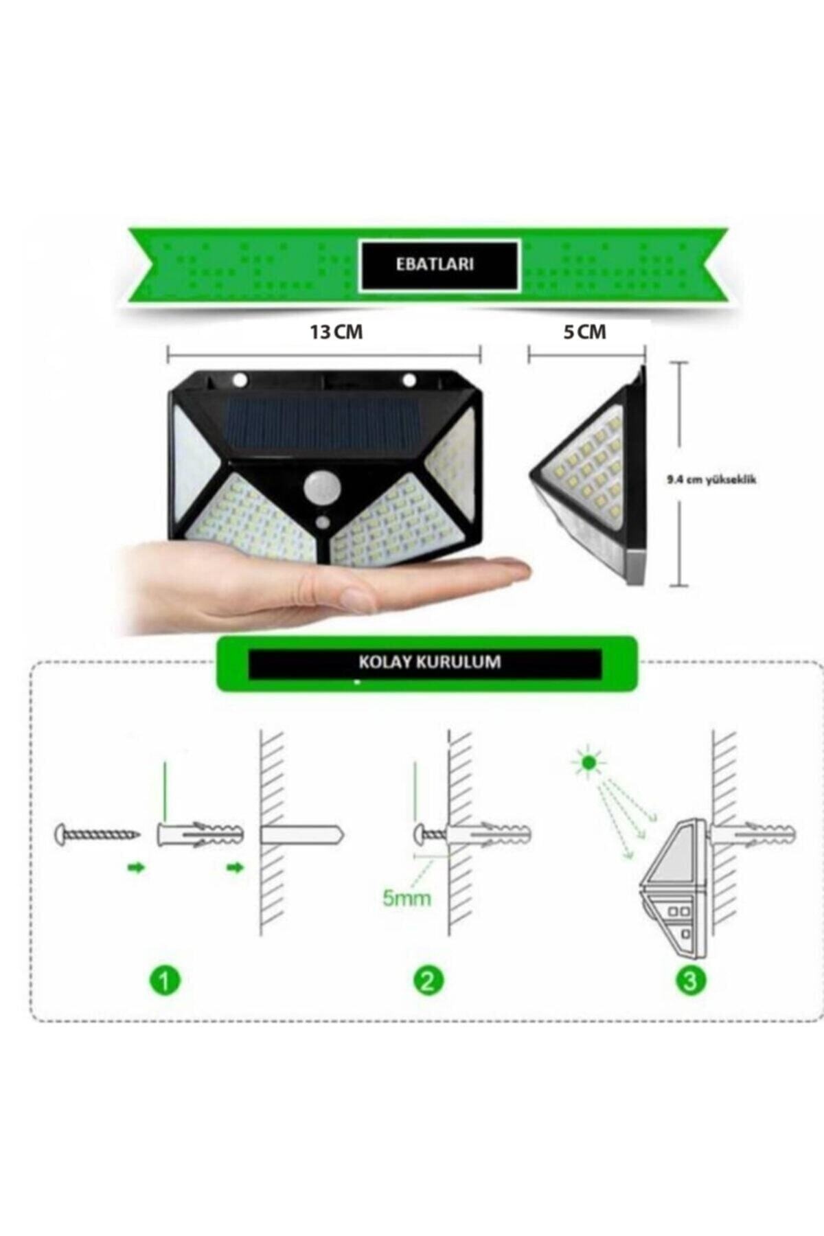 Güneş Enerjili Hareket Sensörlü Ip65 Suya Dayanıklı 100 Led Lamba