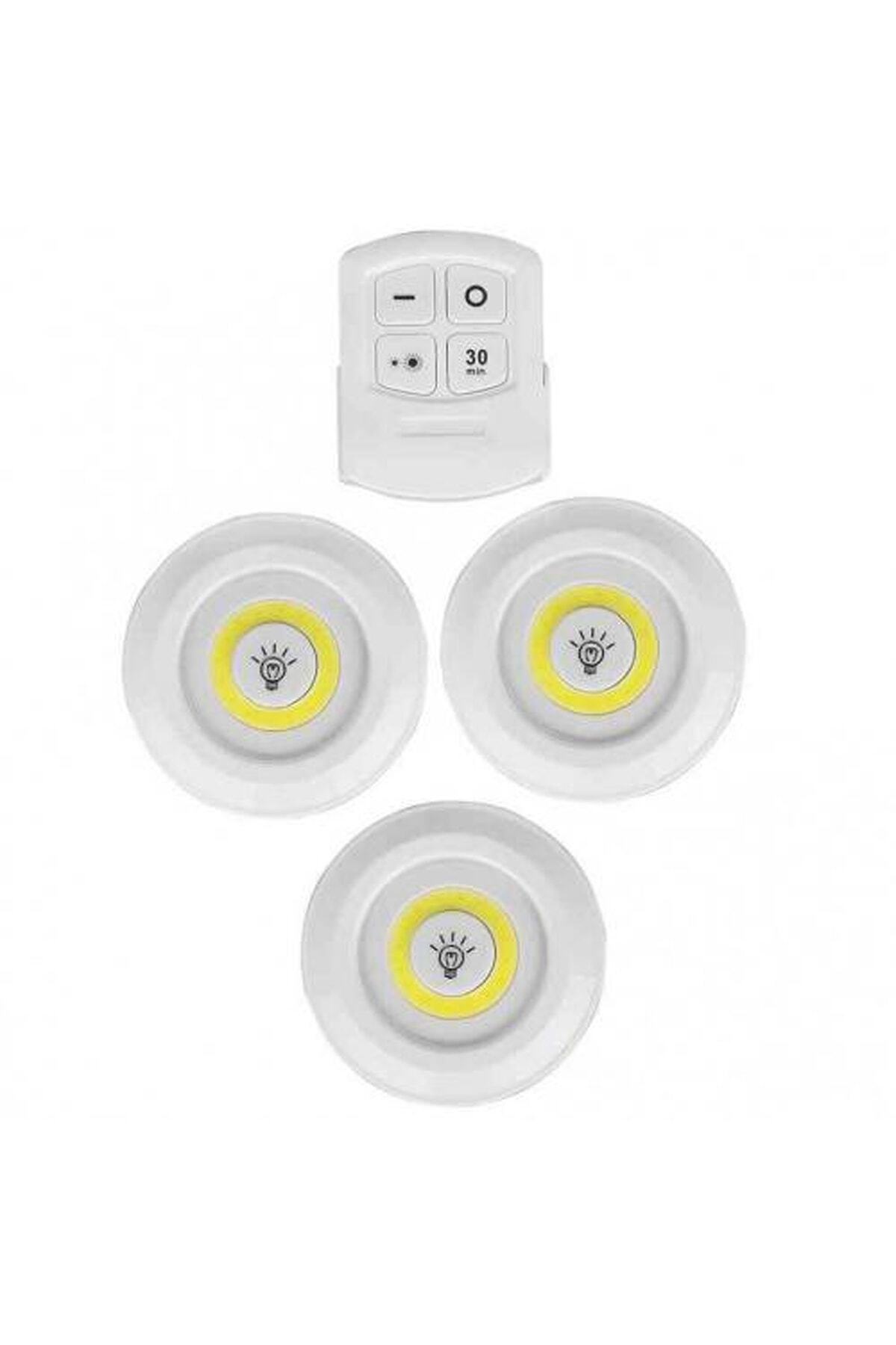 Uzaktan Kumandalı Pilli Led Spot Lamba Ampul 3lü Set Yapışkanlı