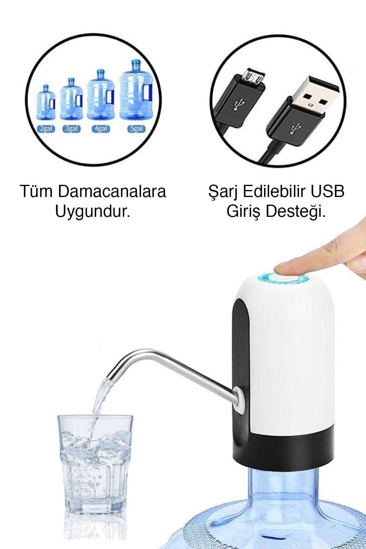 Sl-1017 Şarjlı Damacana Su Sebili Gibi Mini Su Pompası Elektronik Pompa Siyah Veya Beyaz