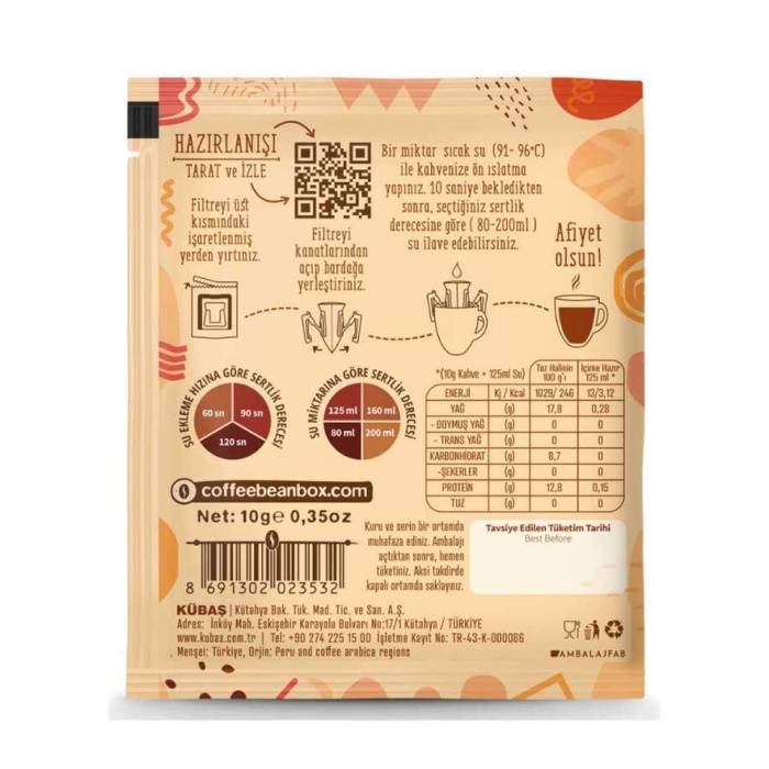 Filtre Kahve Peru Pratik Kahve 10 Gr 10 lu Kutu