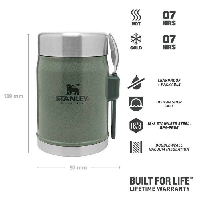 Stanley Yemek Termosu The Legendary Food Jar + Spork .4L / 14oz Hammertone Green