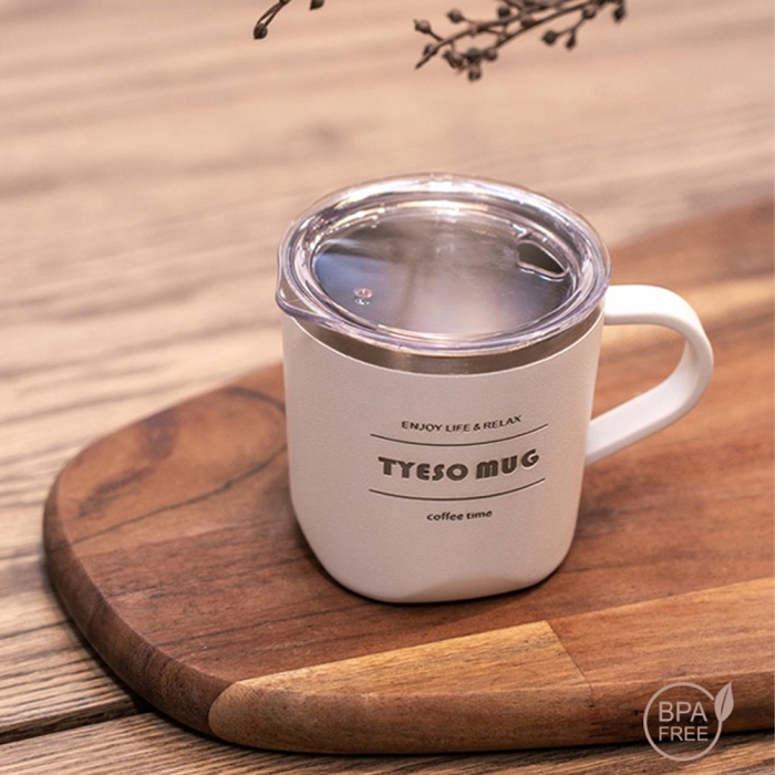 Tyeso Cubic Mug Vakumlu Paslanmaz Çelik Termal Kapaklı 300ML Beyaz