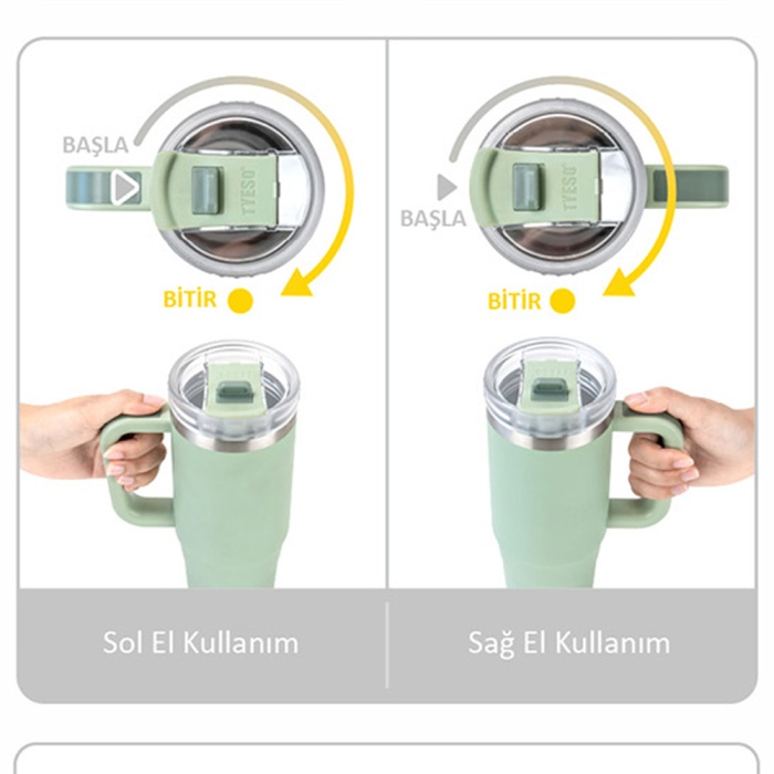 Tyeso QQ Termos Sızdırmaz Pipetli Çift Duvarlı Vakumlu 1200ML Petrol Mavi