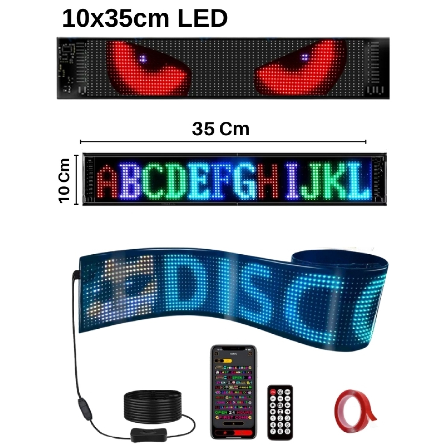 10x35cm Matrix Esnek Led Ekran Telefon Kontrollü Cama Yapışan Araba,kamyon,dükkan Bluetooth Tabela