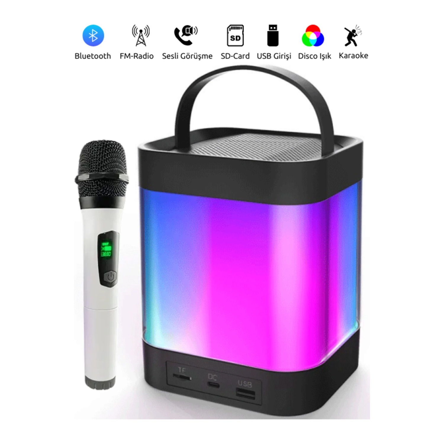 Z9 Speaker Taşınabilir Bluetooth Hoparlör Karaoke Mikrofon Seti SD,USB,Radyo RGB Işıklı Ses Bombası