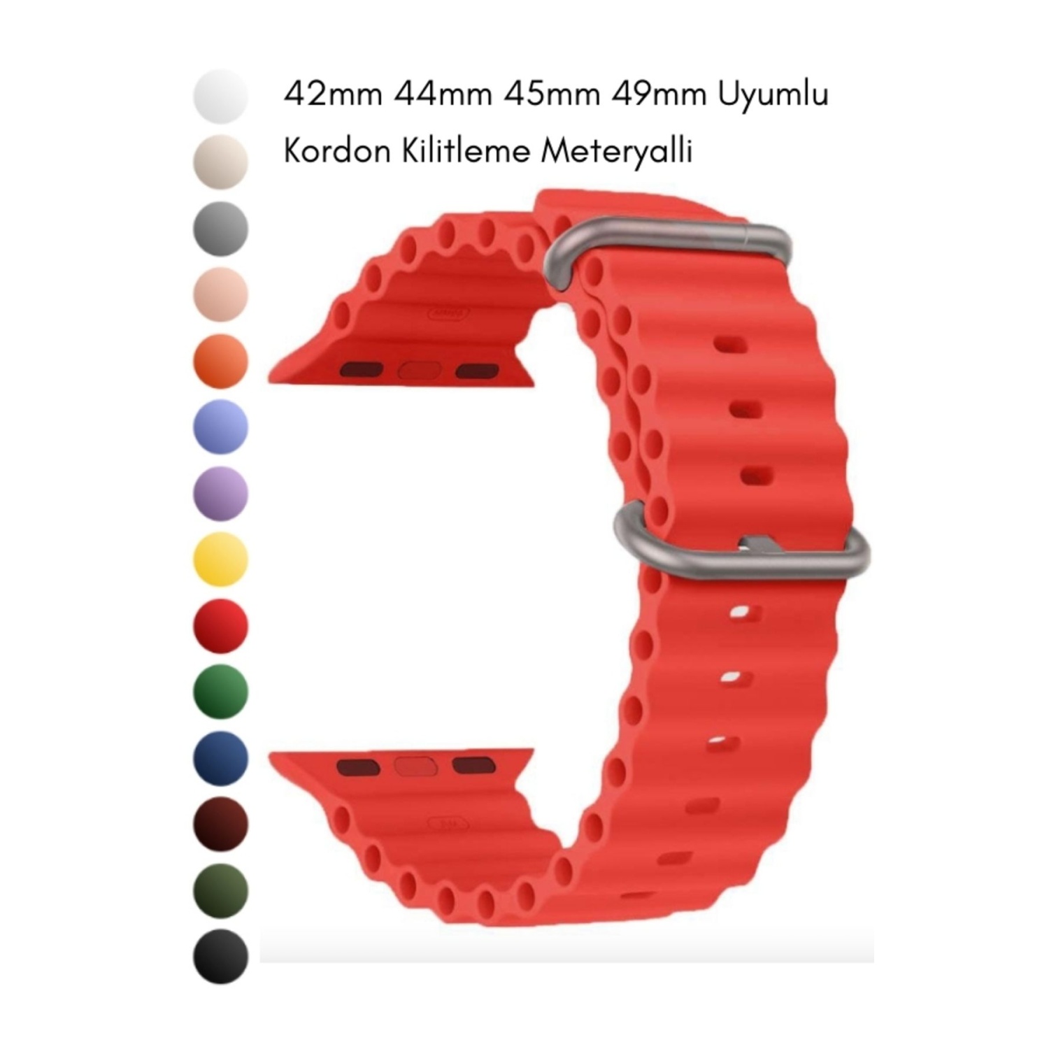 Ocean Loop Kırmızı Silikon Kordon 42,44,45,49mm Apple Watch Uyumlu 7,8,9,10,ultra Akıllı Saat Kordon