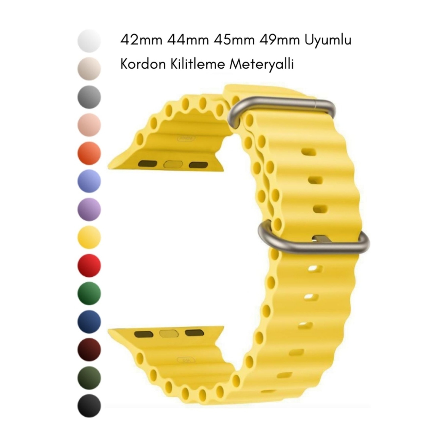 Ocean Loop Sarı Silikon Kordon 42,44,45,49mm Apple Watch Uyumlu 7,8,9,10,ultra Akıllı Saat Kordonu