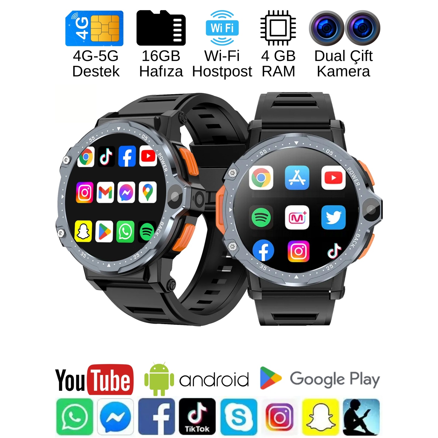 Watch PG 4G LTE Yuvarlak Akıllı Saat 16GB SIM Kartlı Kameralı WiFi Çocuk Huawei iPhone Uyumlu 8 9 10