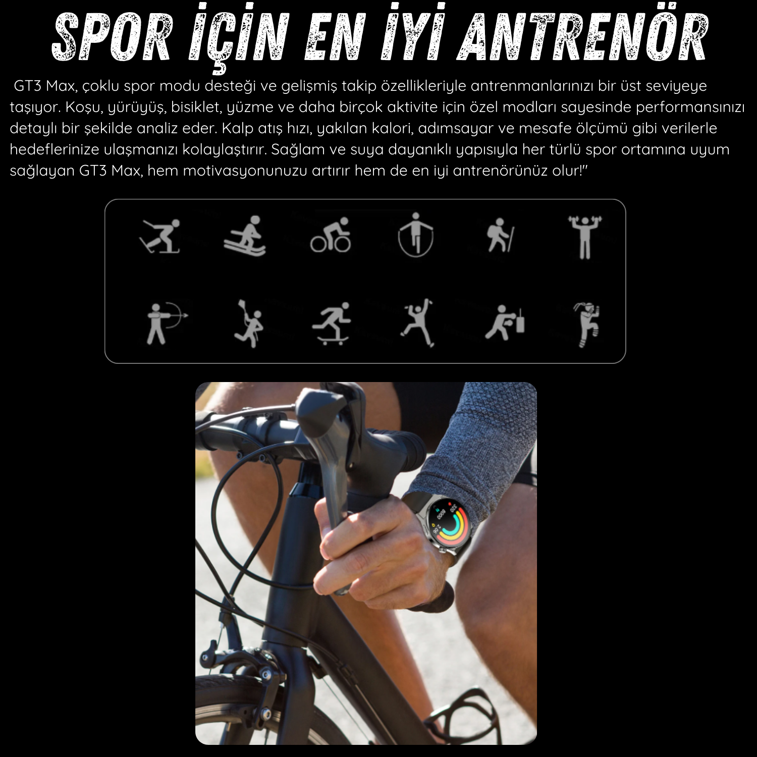 Yeni Spor Watch GT3 MAX Siyah Akıllı Saat 1.45 İnç 46mm NFC/Sesli Arama Huawei iPhone Uyumlu 8,9,10