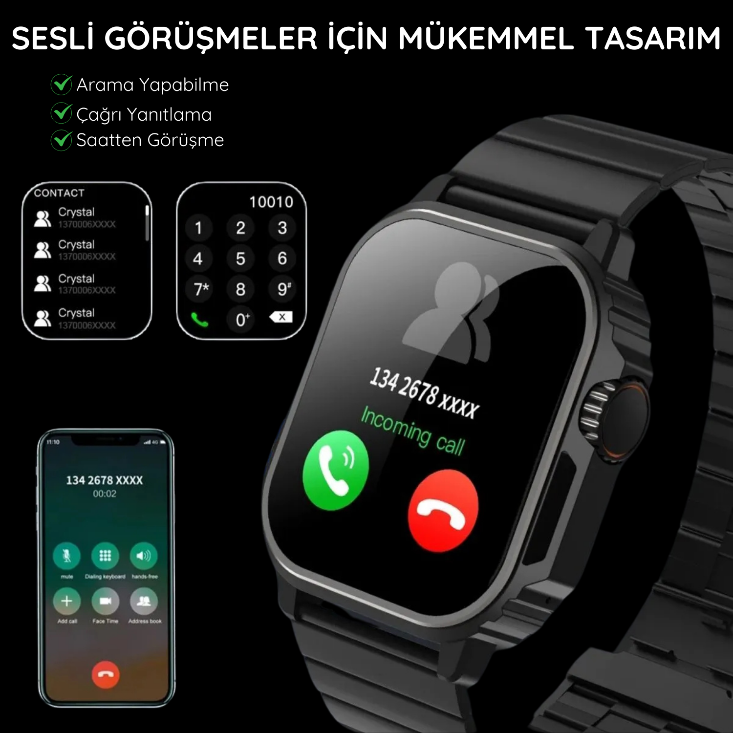 Watch Ultra TW11 Gümüş AMOLED Ekranlı Akıllı Saat, Su Geçirmez GPS NFC iPhone & Huawei Uyumlu 8,9,10