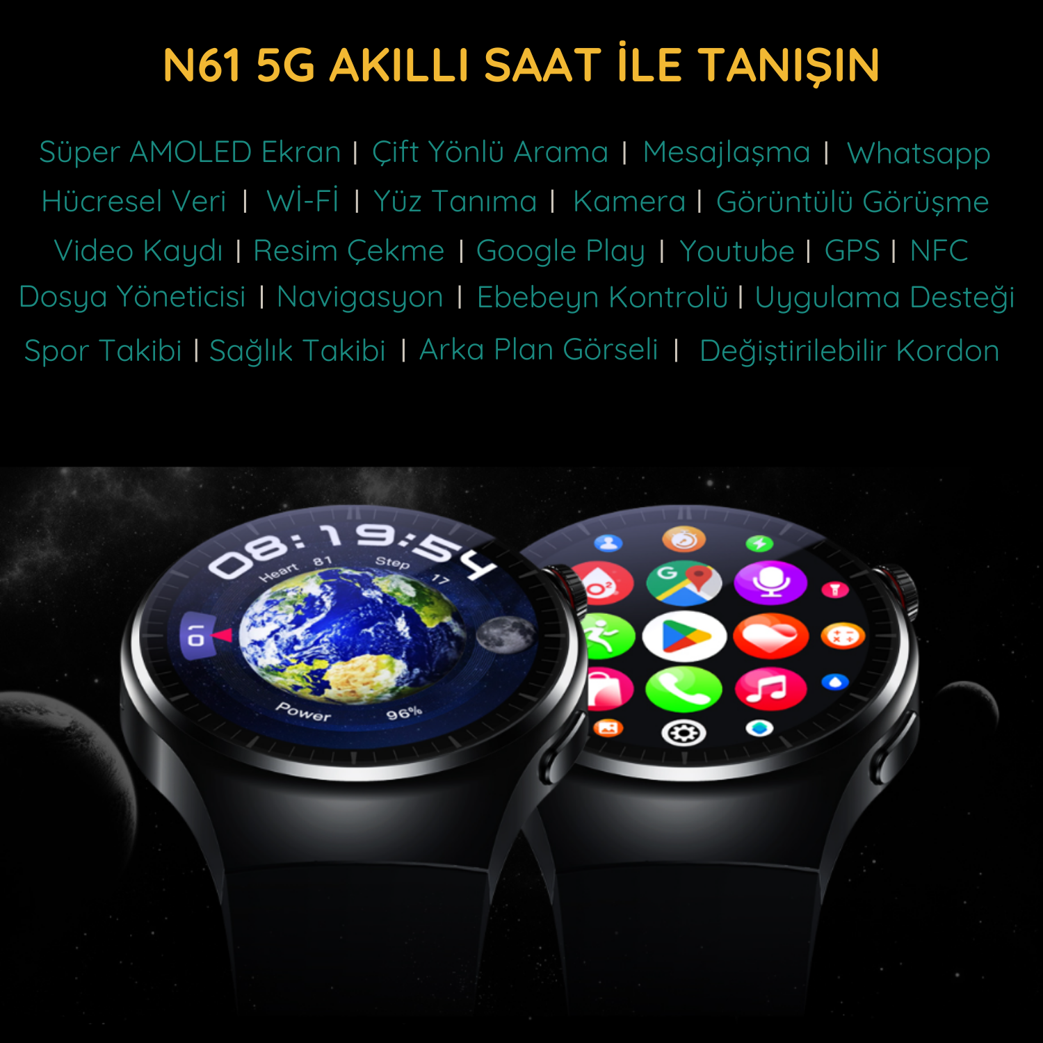 Watch N61 Akıllı Saat SIM Kartlı Kameralı 32GB, GPS,WiFi,Play Store Çocuk iPhone Huawei Uyumlu 8,9,10