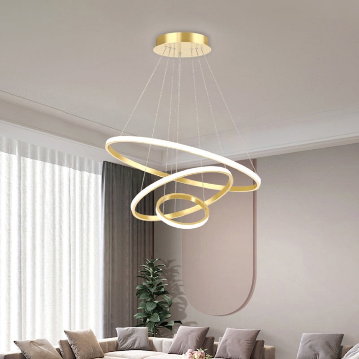 Gold / Render / 80-60-40 cm / 3 Renk Işık / Sarkıt Avize / 3 Yıl Garanti