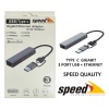 SPEED SP UET01 10/100/1000MBPS USB / TYPE-C 3 PORT USB 3.0 ÇOKLAYICI GIGABIT ETHERNET ÇEVİRİCİ