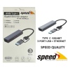 Speed UET01 10-100-1000 USB - Type c 3 Port USB 3.0 Çoklayıcı Gigabit Ethernet Çevirici