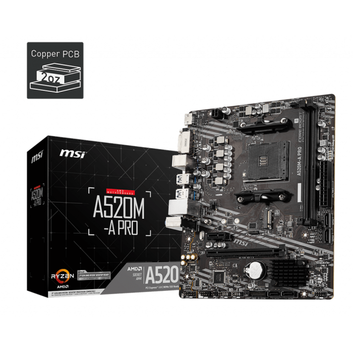 MSI A520M-A PRO DDR4 3200MHZ 1XHDMI 1XDVI 1XM.2 USB 3.2 MATX AM4 (AMD 5000 VE 3000 SERİSİ İŞLEMCİ UYUMLU)