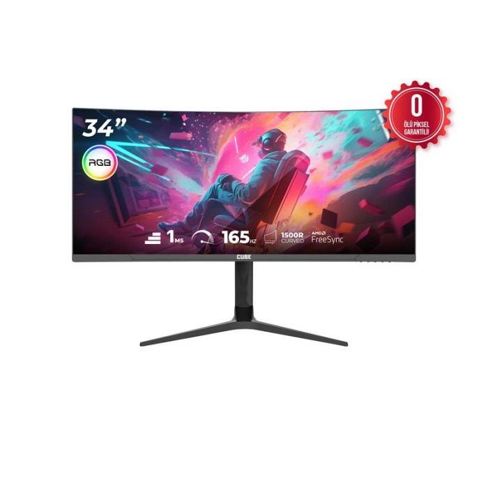 34 CUBE PA-34V165C VA 1MS 165HZ HDMI DP TYPE-C USB 2K WQHD 3440X1440 CURVED YUKSEKLIK AYARI VESA RGB FRE