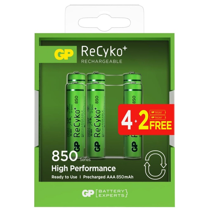 Gp AAA 850 mAh Şarjlı İnce Kalem Pil  4+2li Paket Recyko GPHCH83BOK