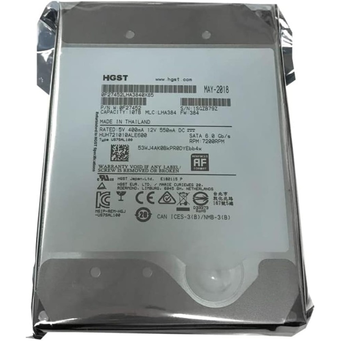 Hgst 10TB Ultrastar He10 HUH721010ALE600 SATA 6-Gbps 7200Rpm 256MB 3.5 Harddisk