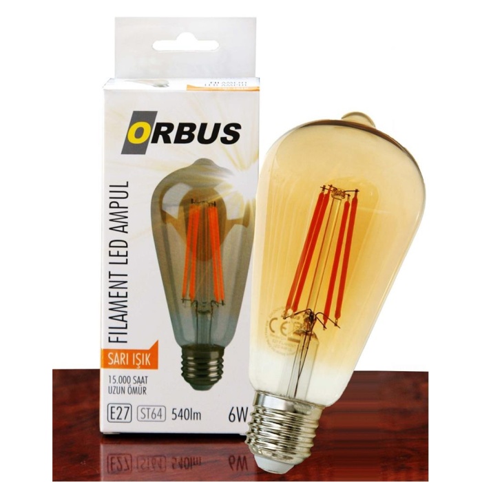 Orbus Orb-St6w 6w Sarı Işık E27 A60 540lm 15.000 Saat Fılamnet Led Ampul