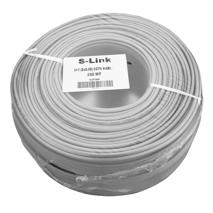 S-link SL-CT2250 2+1 2x0.50 (16x0.18 CCD) Folyolu Lüks 210Mt CCTV Kablo