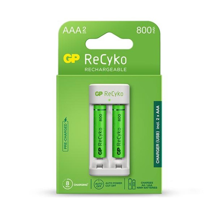 GP E211 Usb Şarj Cihaz + 2 Adet AAA 800 mAh Şarjlı İnce Kalem Pil