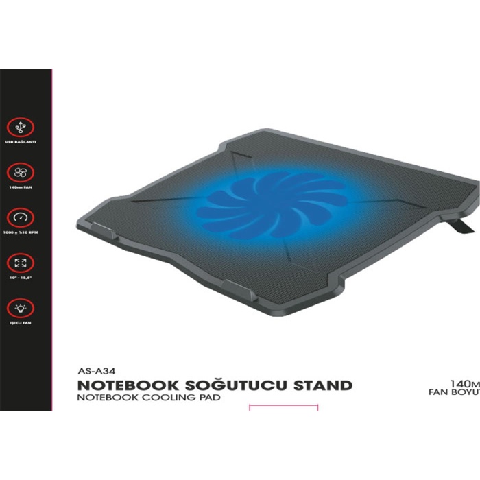 Asonic AS-A34 140mm Fanlı Notebook Soğutucu Stand