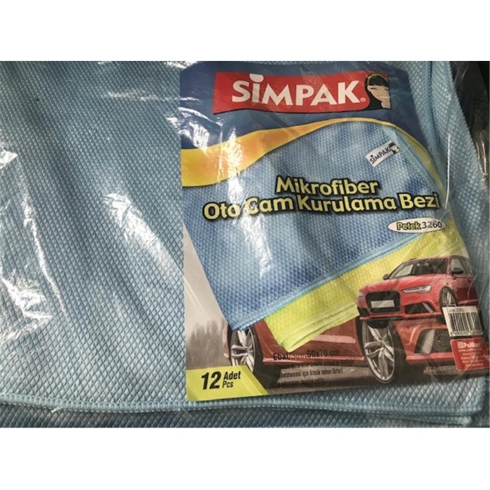 Simpak Mikrofiber Oto Cam Kurulama 12li Bezi 50X70 (Petek 3260)