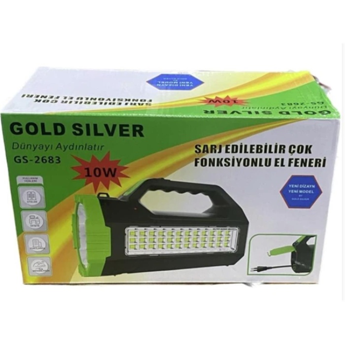 Gold Silver GS-2683 10W Led Şarj Edilebilir Çok Fonksiyonlu El Feneri