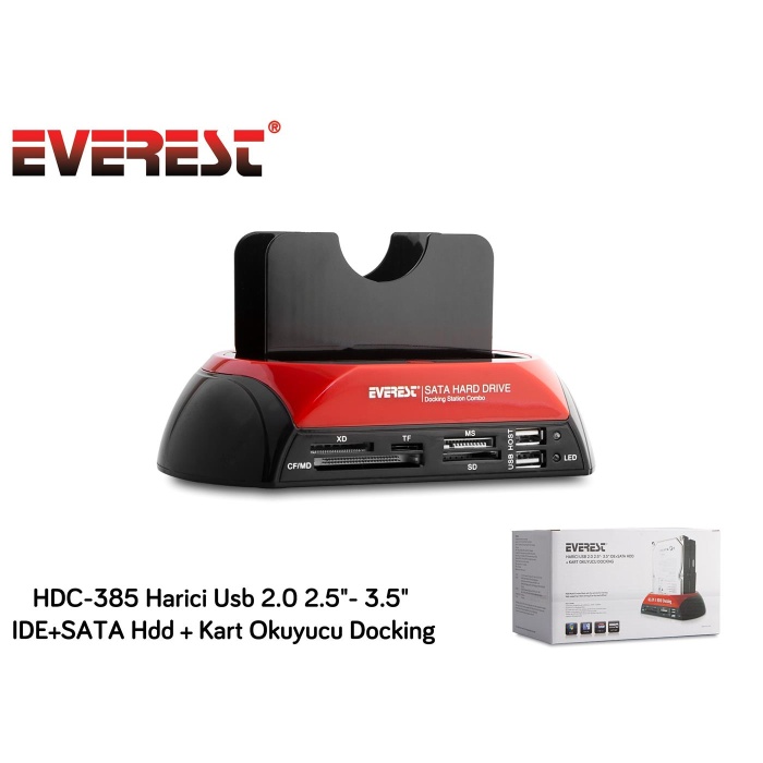 Everest HDC-385 2.5-3.5 Ide Sata Usb 2.0 Harddisk Hdd Kutusu + Kart Okuyusu + Docking Statıon