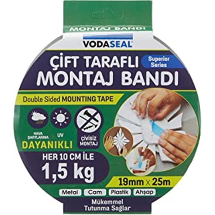 Vodaseal Çift Taraflı Köpük Montoj Bantı 19MMX25mt (Metal-Cam-Plastik-Ahşsap)