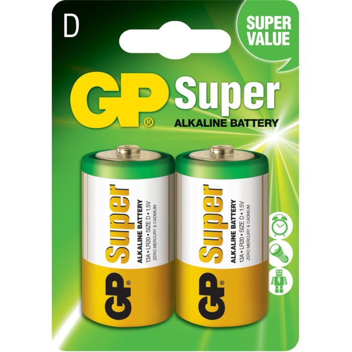 Süper Alkalin LR20 D Boy Kalın 2li Paket Pil GP13A-2U2