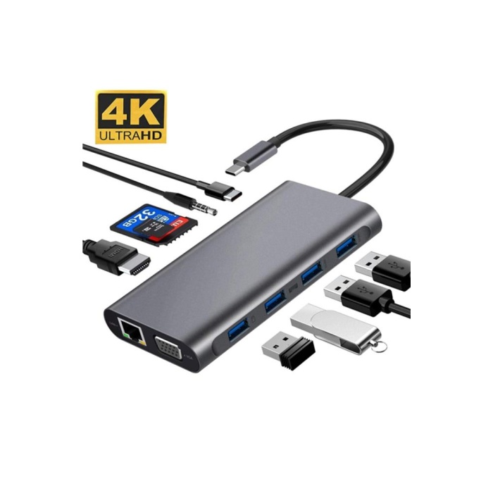 Daytona Fc31 11ın1 Type-c Usb-c To 4-Usb3.0 4k Hdmı Vga 1000 Mbps Rj45 Pd Aux Sd Tf Kart Çevirici