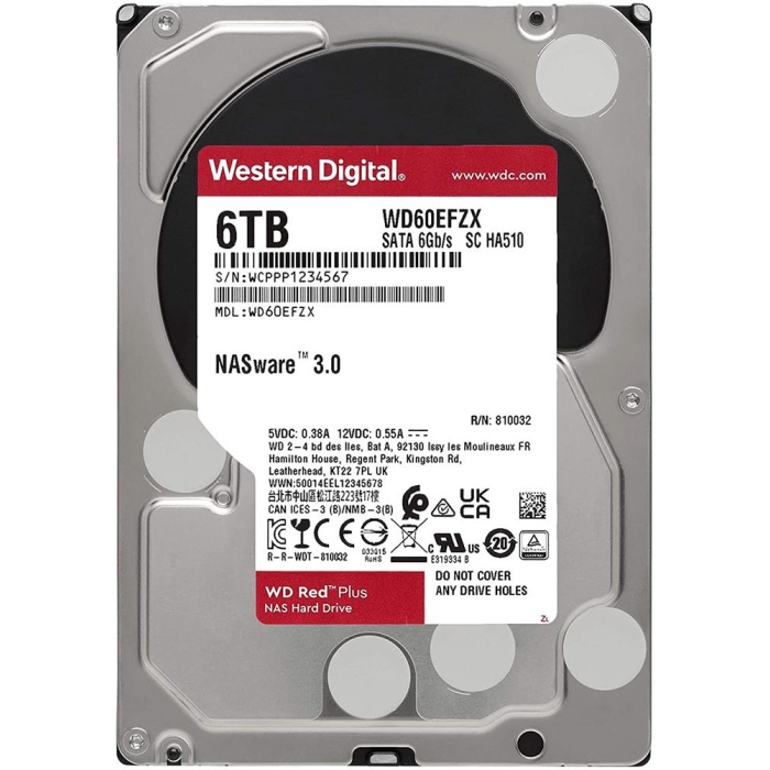 Wd 6TB WD Red Plus NAS Internal Hard Drive HDD - 5640 RPM, SATA 128 MB WD60EFZX Harddisk