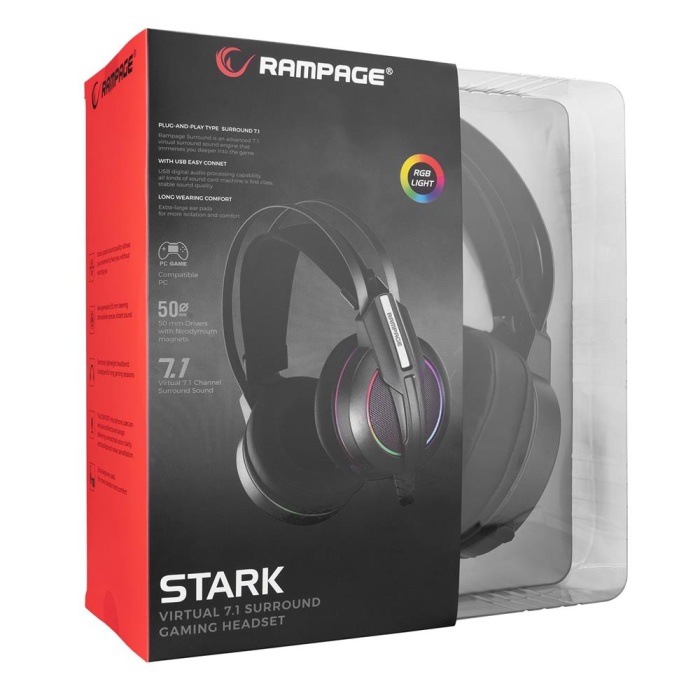 Rampage RM-K6 STARK USB 7.1 Double RGB Efekt Metalik Gri Gaming Oyuncu Mikrofonlu Kulaklık Usb