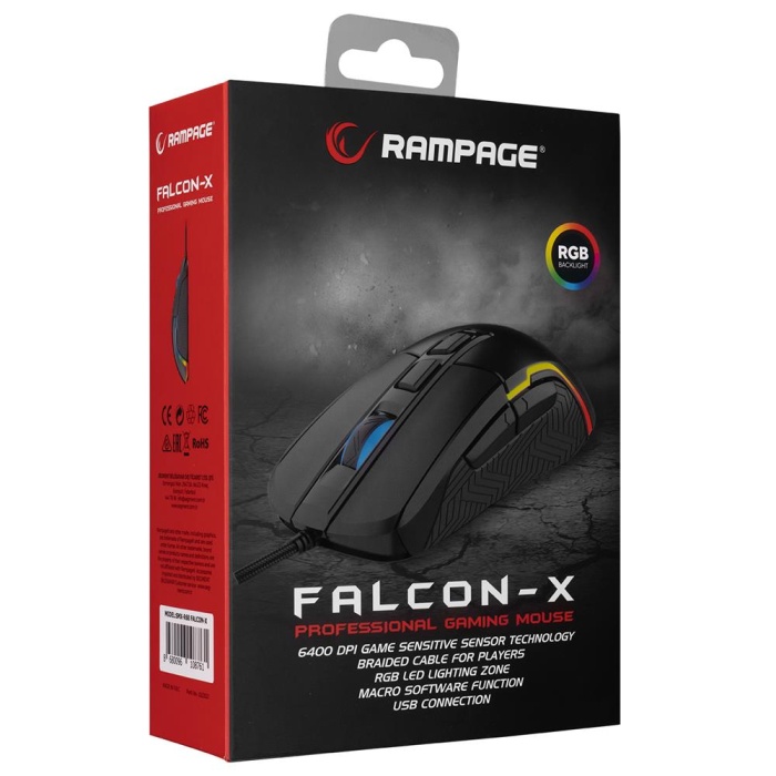 Rampage SMX-R68 FALCON-X Usb Siyah 800-6400 dpi RGB Ledli Gaming Oyuncu Mouse