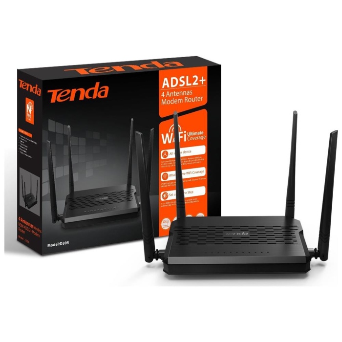 Tenda D305 300 Mbps 4 Port ADSL2+ Kablosuz Modem 4 Anten