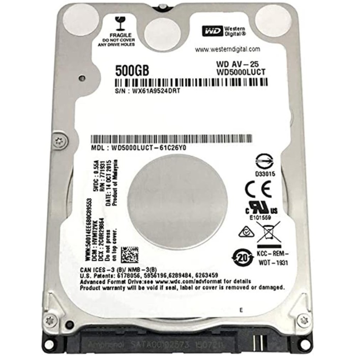 Wd 500Gb WD5000LUCT Sata3 5400Rpm 8MB 2.5 Slim HDD Notebook Harddisk